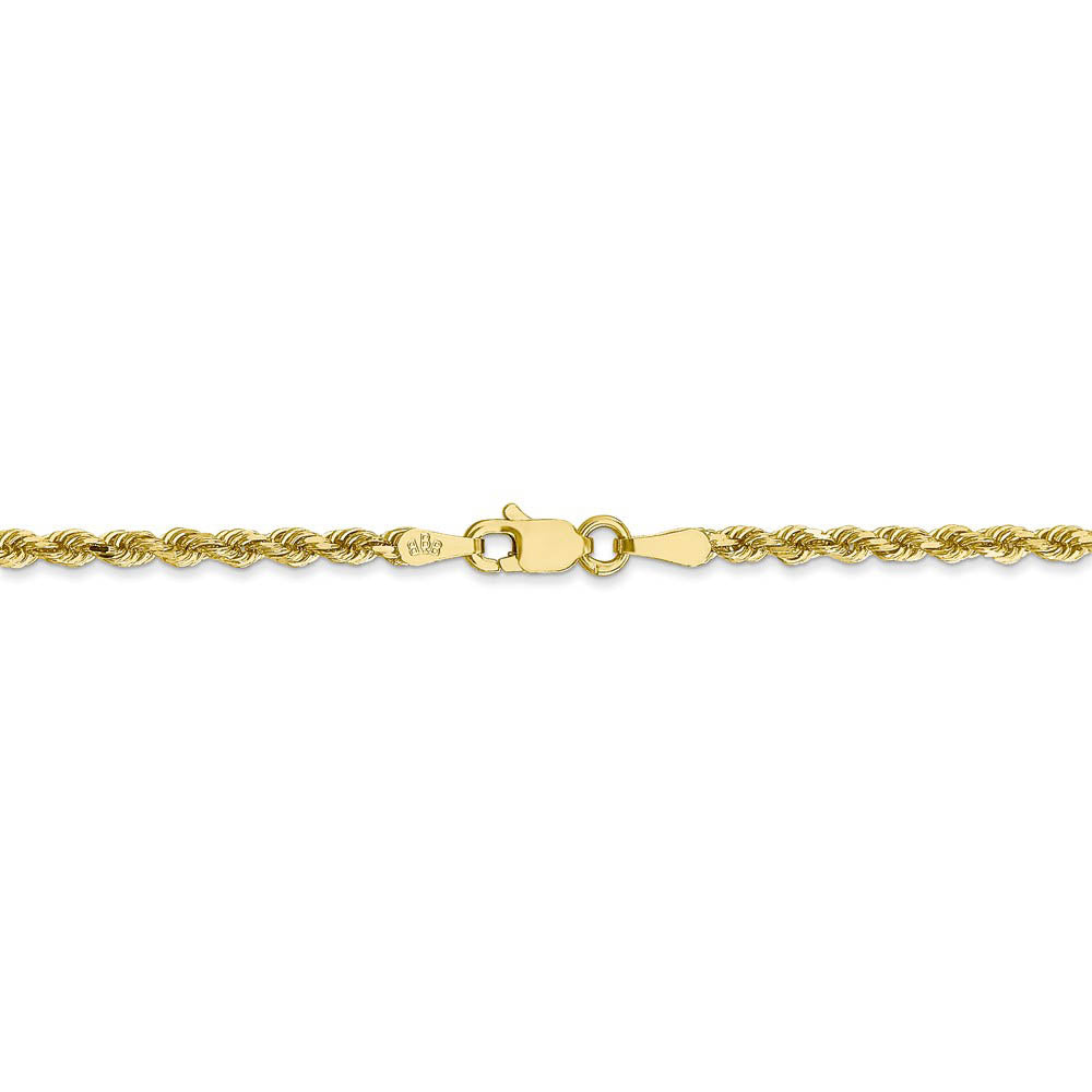 Alternate view of the 2.25mm, 10k Yellow Gold Diamond Cut Solid Rope Chain Bracelet by The Black Bow Jewelry Co.