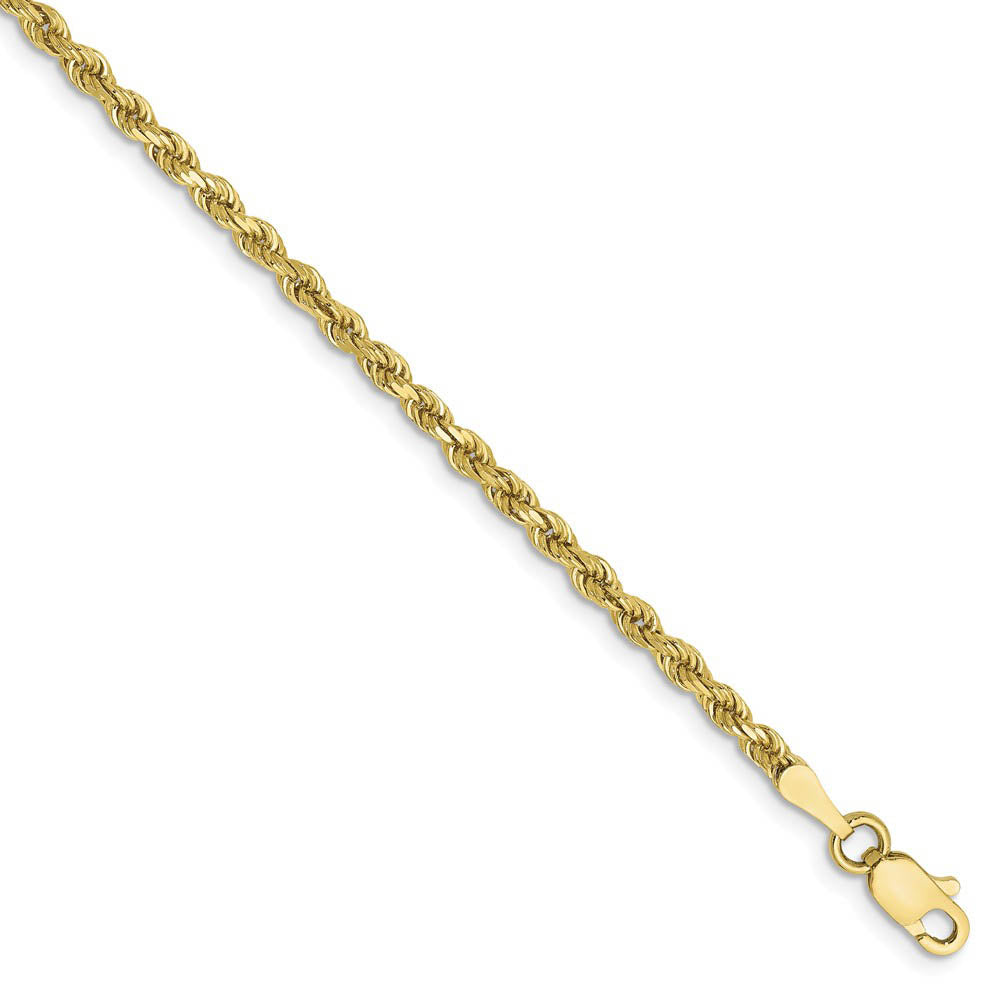 2.25mm, 10k Yellow Gold Diamond Cut Solid Rope Chain Anklet, Item C8953-A by The Black Bow Jewelry Co.