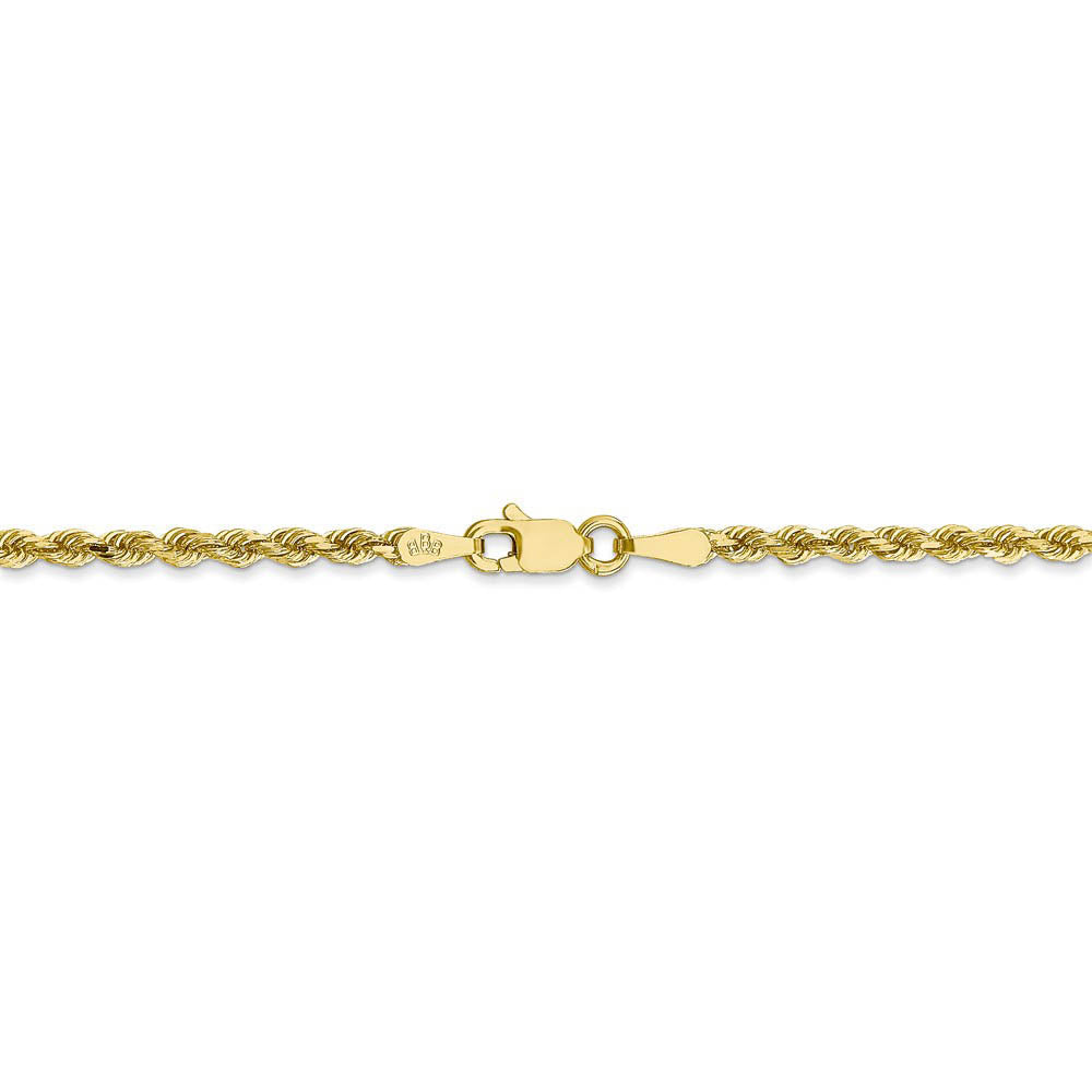 Alternate view of the 2.25mm 10k Yellow Gold Diamond Cut Solid Rope Chain Necklace by The Black Bow Jewelry Co.