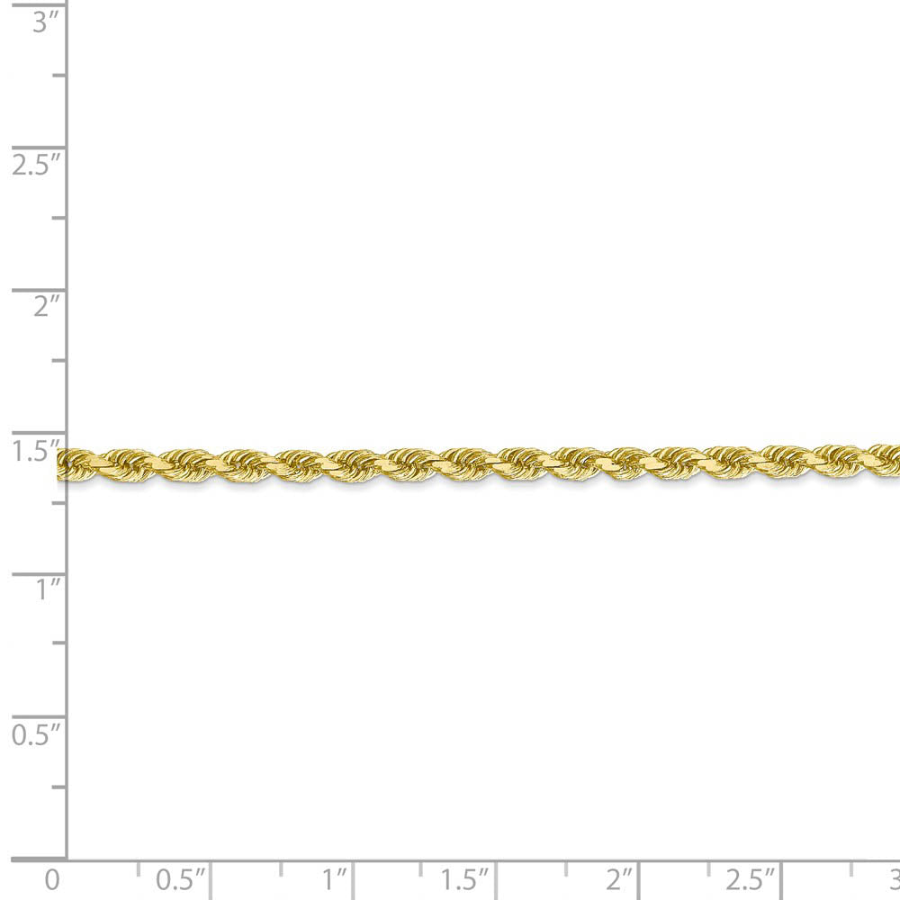 Alternate view of the 3.25mm, 10k Yellow Gold Diamond Cut Solid Rope Chain Necklace by The Black Bow Jewelry Co.