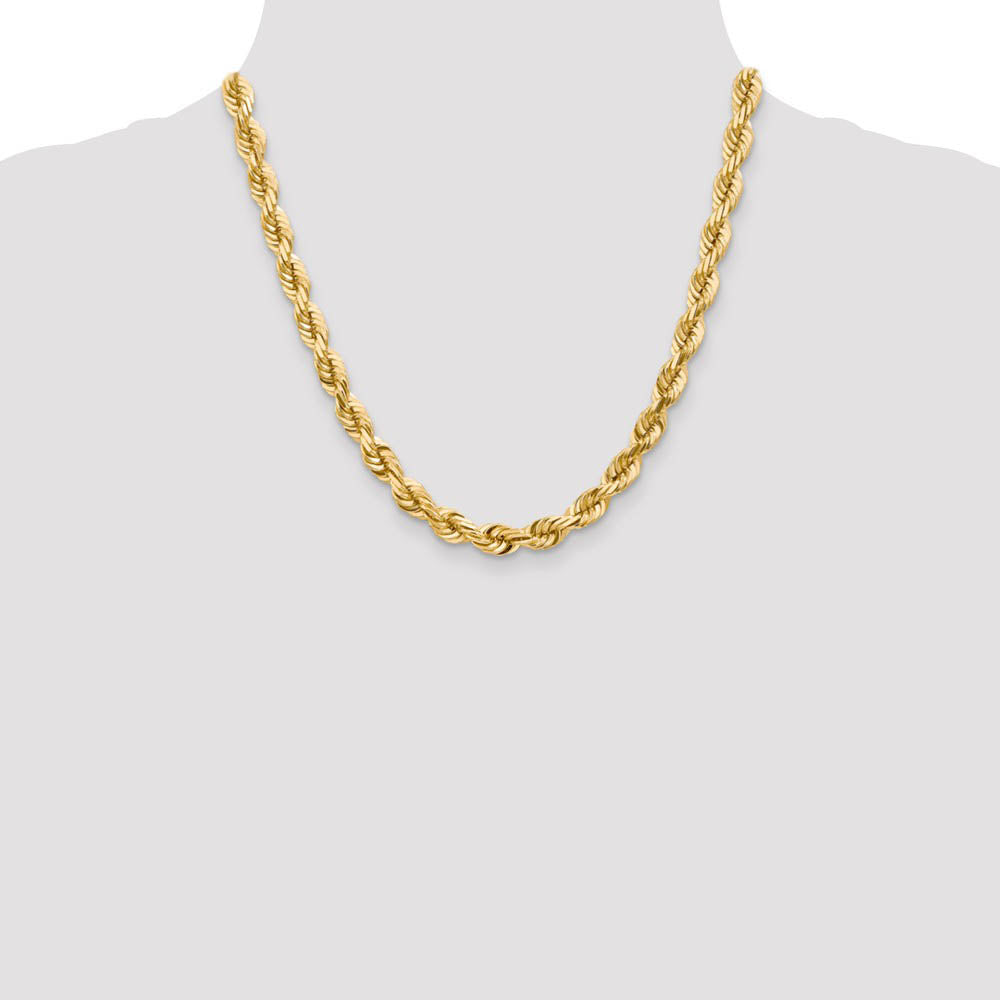 Alternate view of the Men's 7mm 10k Yellow Gold Diamond Cut Solid Rope Chain Necklace by The Black Bow Jewelry Co.