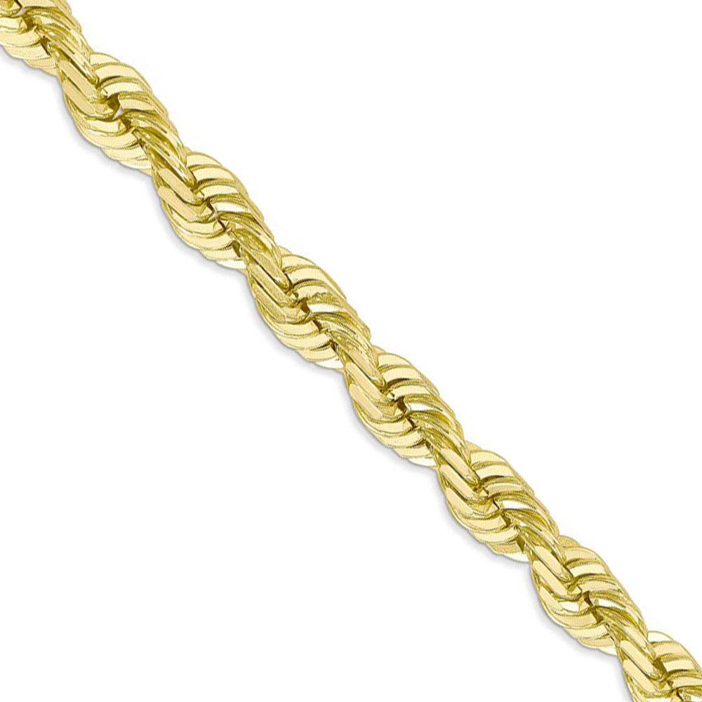Men's 7mm 10k Yellow Gold Diamond Cut Solid Rope Chain Necklace