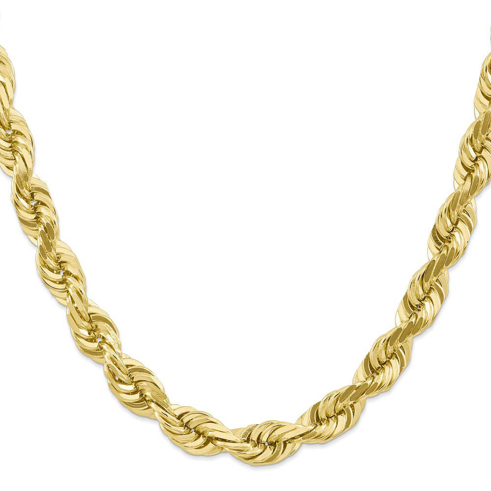 Alternate view of the Men's 10mm 10k Yellow Gold Diamond Cut Solid Rope Chain Necklace by The Black Bow Jewelry Co.