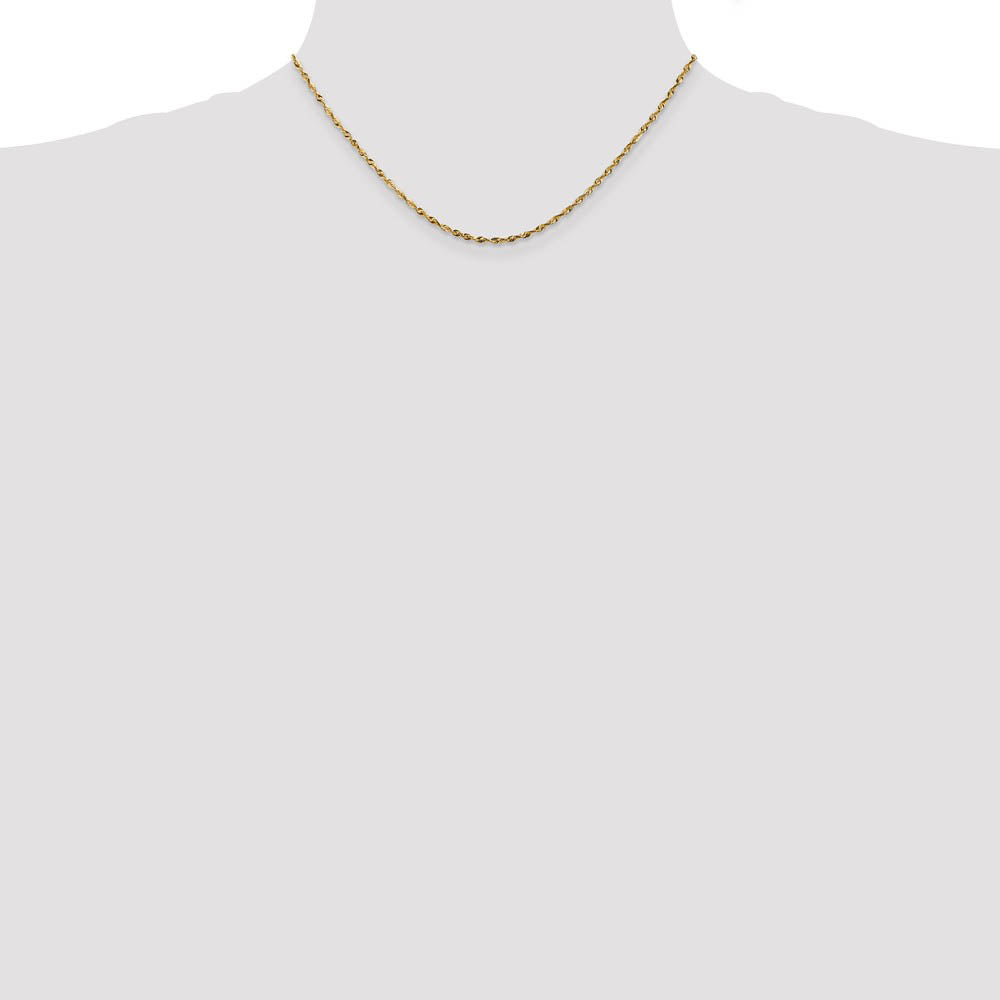 Alternate view of the 1.8mm, 10k Yellow Gold Lightweight D/C Rope Chain Necklace by The Black Bow Jewelry Co.