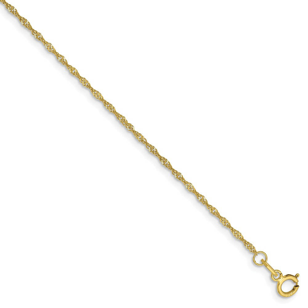 1.1mm, 10k Yellow Gold, Singapore Chain Anklet or Bracelet, Item C8981-B by The Black Bow Jewelry Co.