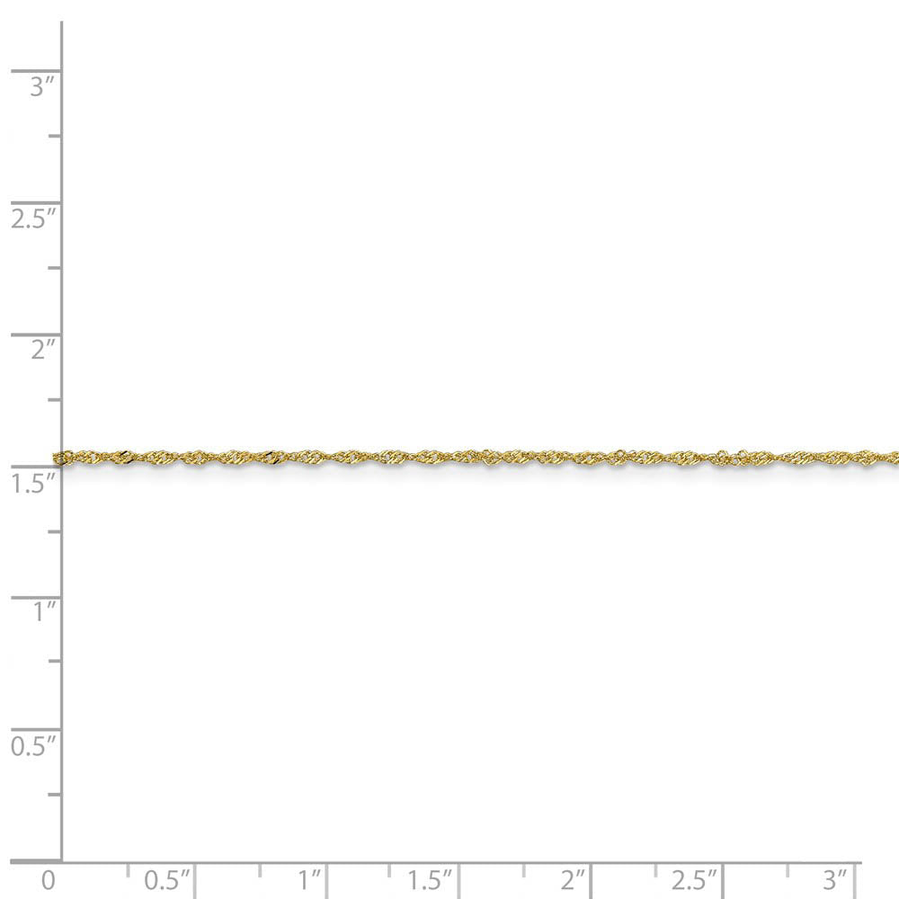 Alternate view of the 1.1mm, 10k Yellow Gold, Singapore Chain Anklet or Bracelet by The Black Bow Jewelry Co.