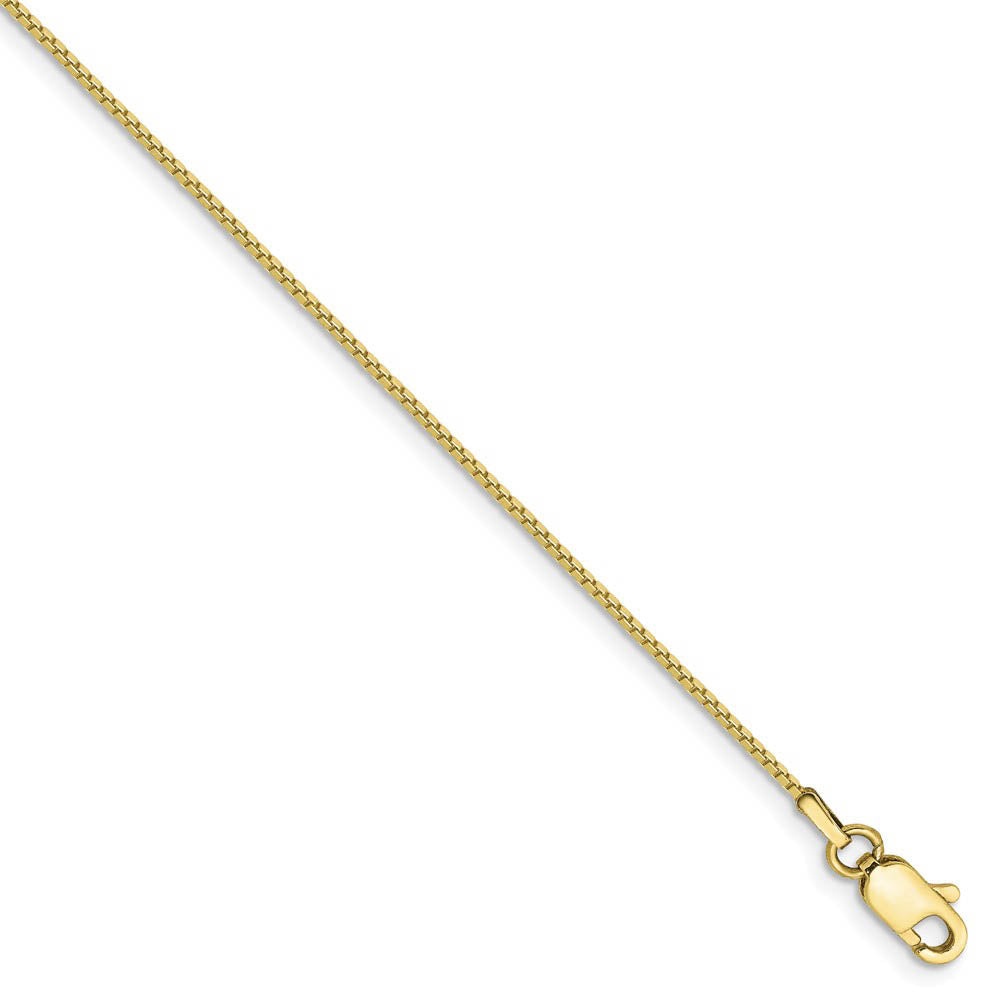 Alternate view of the 0.9mm, 10k Yellow Gold, Box Chain Anklet or Bracelet by The Black Bow Jewelry Co.