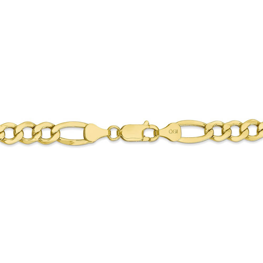 Alternate view of the Men's 7.3mm, 10k Yellow Gold Hollow Figaro Chain Bracelet by The Black Bow Jewelry Co.