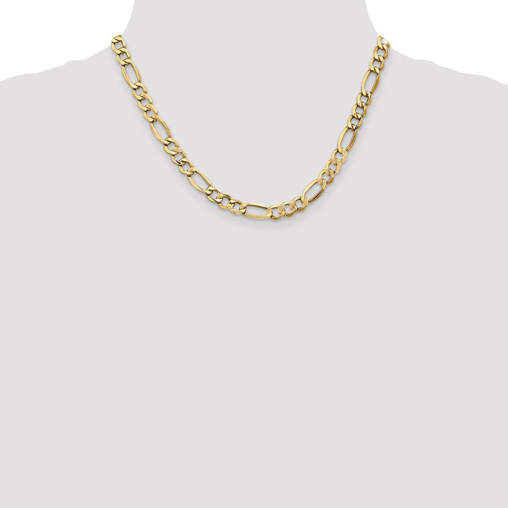 Alternate view of the Men's 7.3mm, 10k Yellow Gold Hollow Figaro Chain Necklace by The Black Bow Jewelry Co.