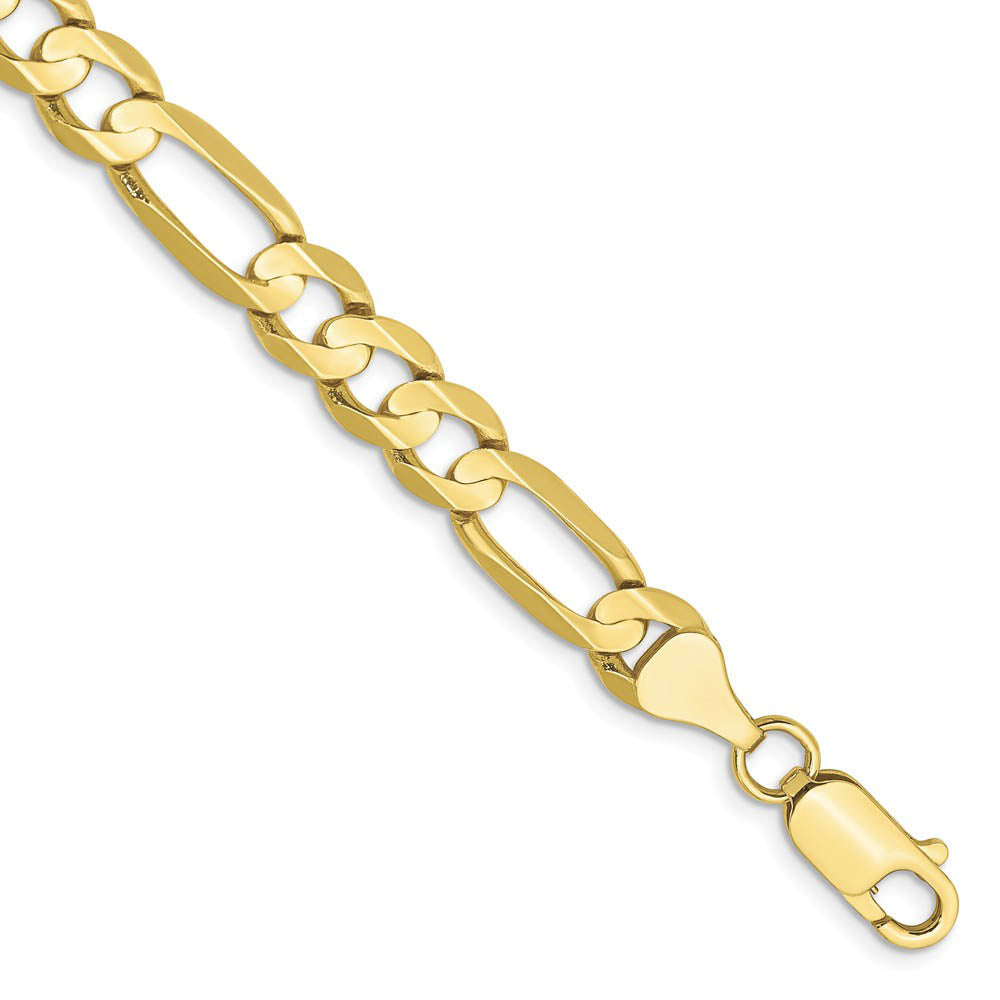 Men's 6.75mm, 10k Yellow Gold, Concave Figaro Chain Bracelet, Item C9024-B by The Black Bow Jewelry Co.