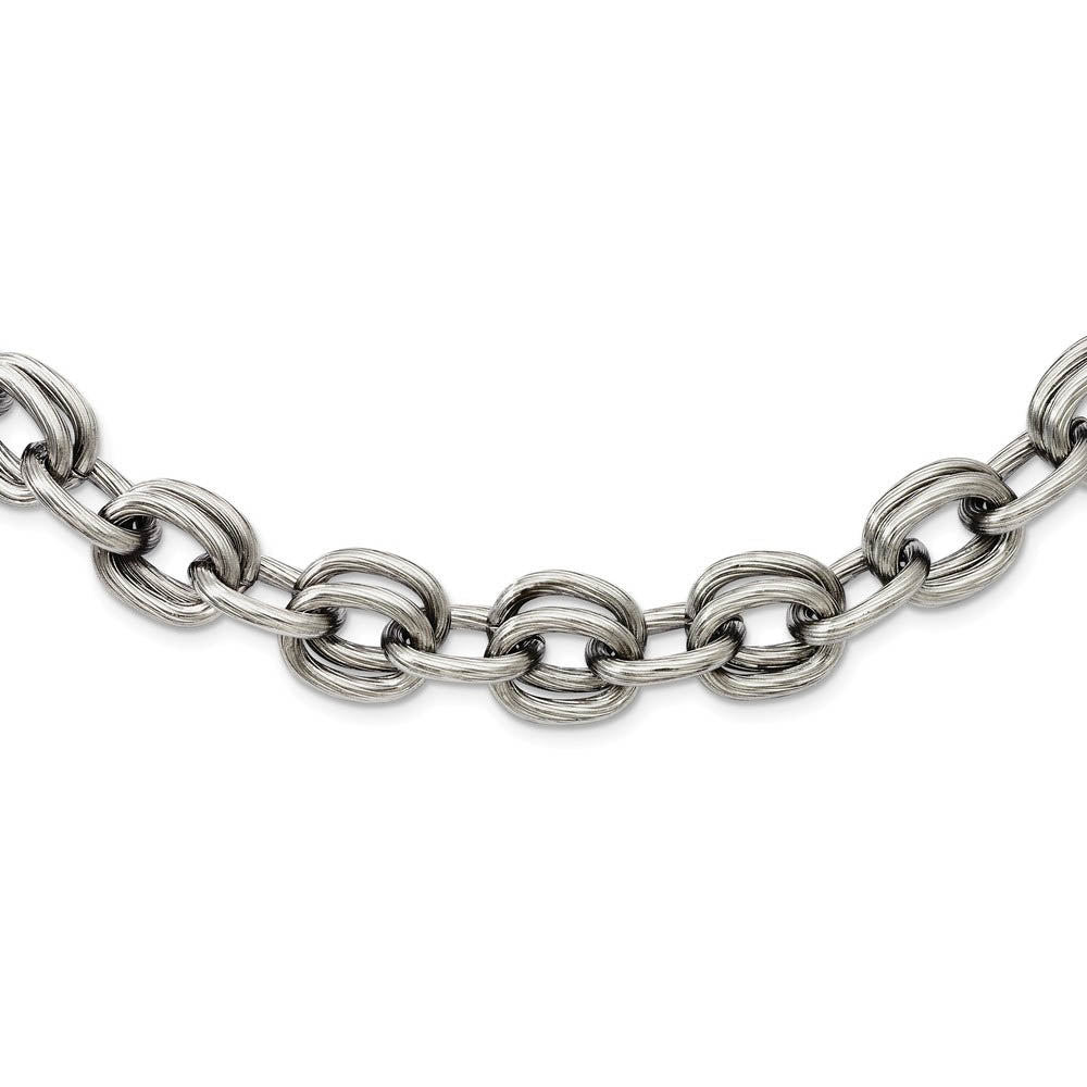 Men's Stainless Steel 11mm Textured and Brushed Link Necklace 22 Inch, Item C9031 by The Black Bow Jewelry Co.