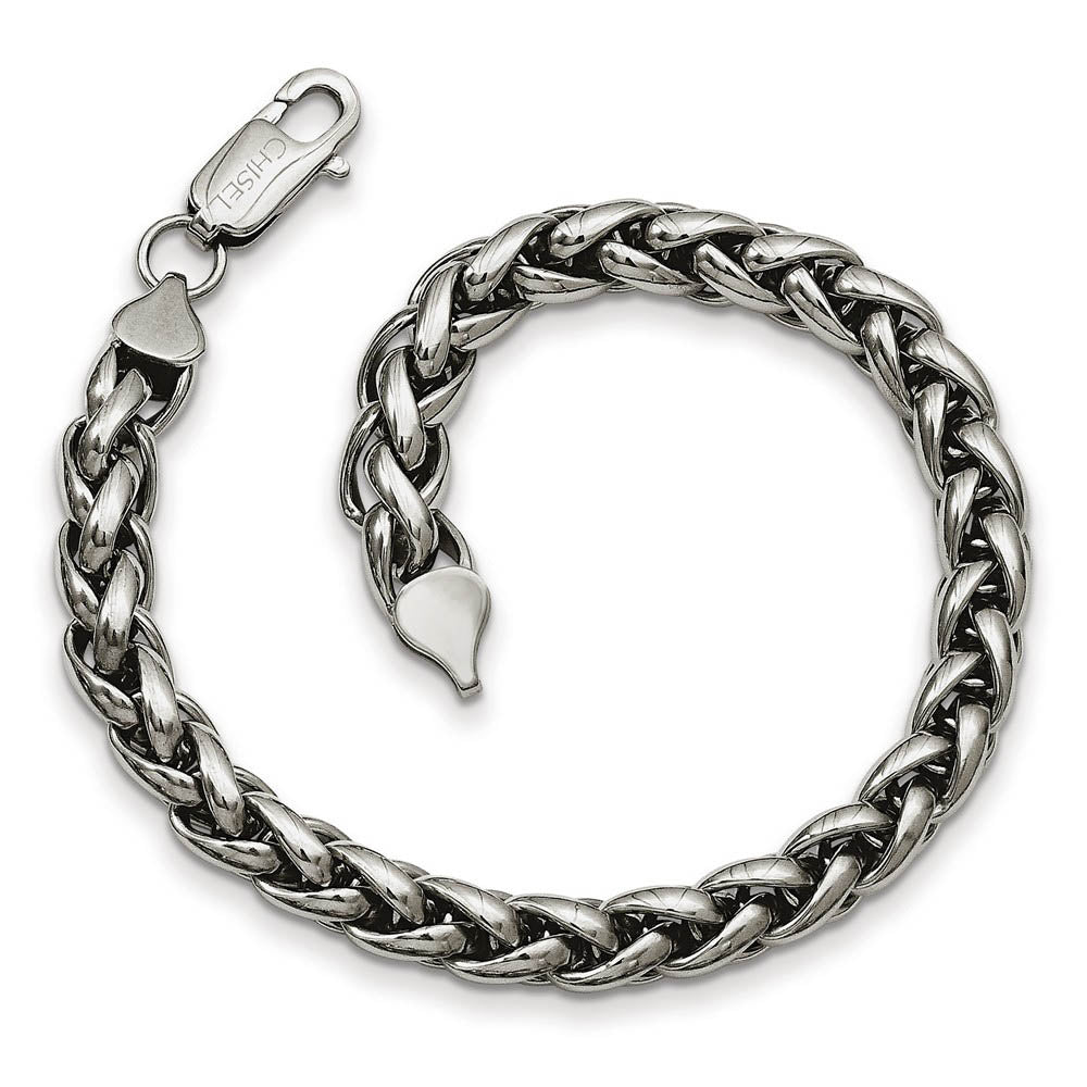 Men's Stainless Steel 7mm Polished Spiga Chain 8.5 Inch, Item C9037-085 by The Black Bow Jewelry Co.