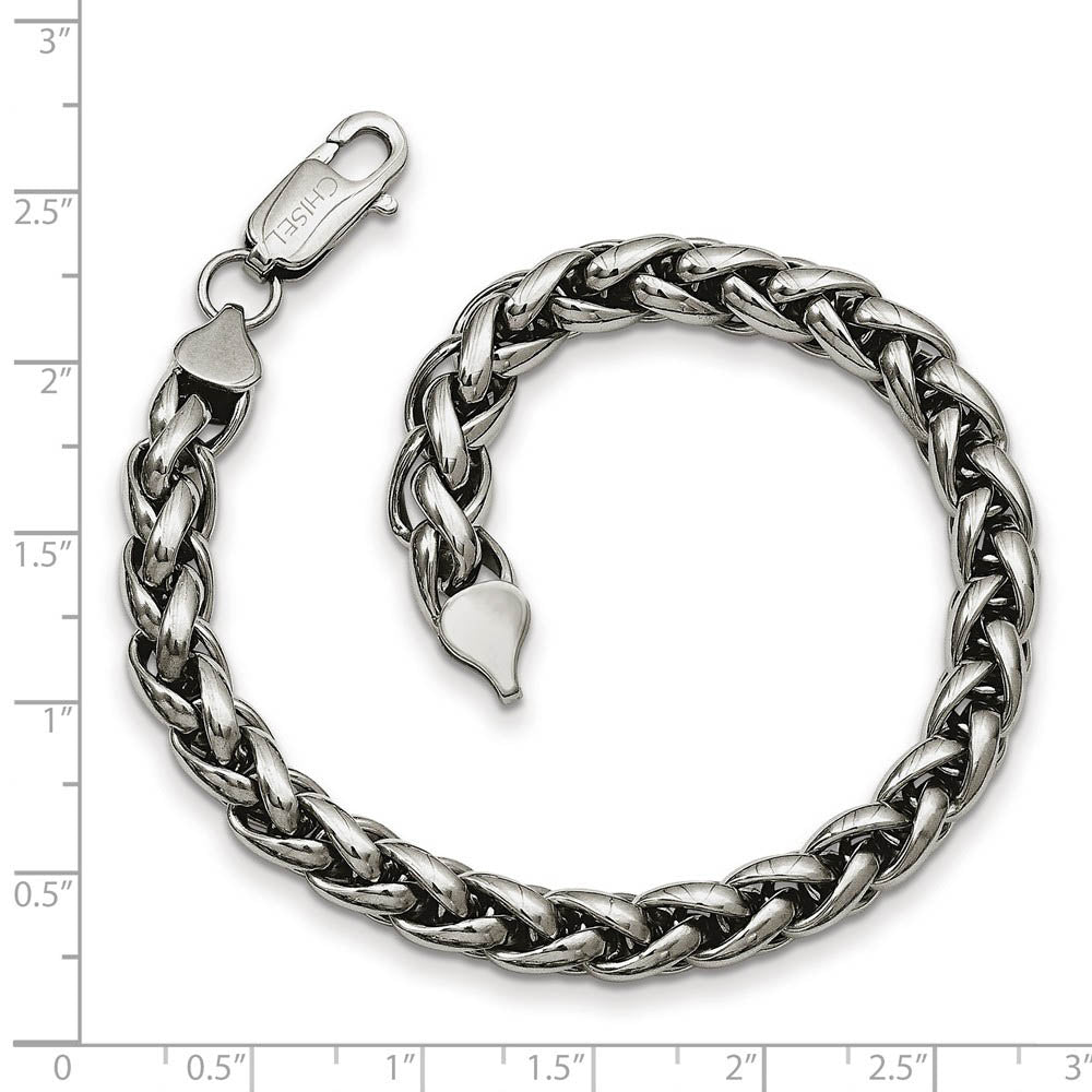 Alternate view of the Men's Stainless Steel 7mm Polished Spiga Chain 8.5 Inch by The Black Bow Jewelry Co.