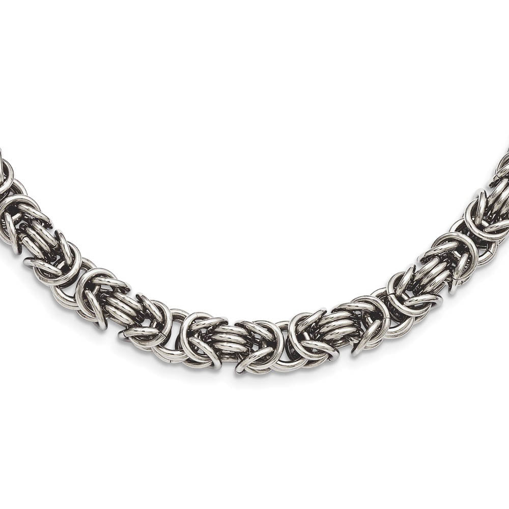 Men's Stainless Steel 7mm Byzantine Link Chain Necklace, Item C9040 by The Black Bow Jewelry Co.