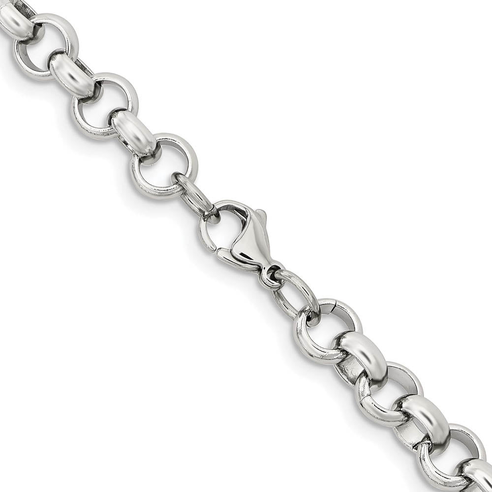 Alternate view of the Men's 8mm Stainless Steel Polished Rolo Chain Necklace by The Black Bow Jewelry Co.