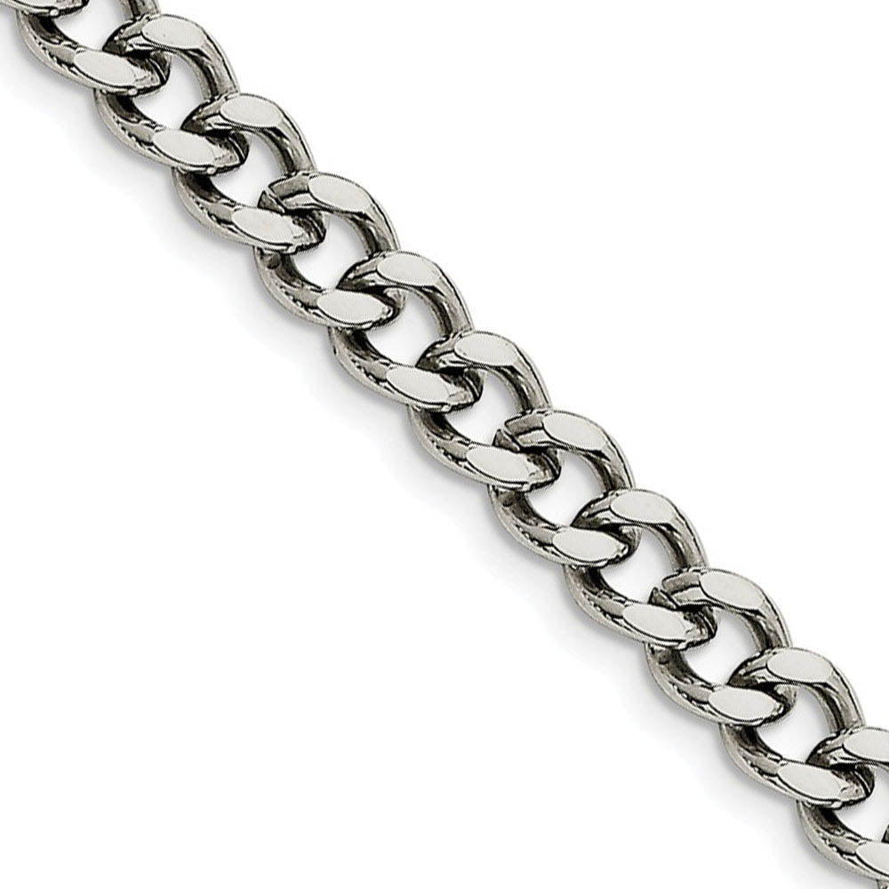 Men's 7.5mm Stainless Steel Heavy Flat Curb Chain Bracelet, 8 Inch, Item C9062-8 by The Black Bow Jewelry Co.