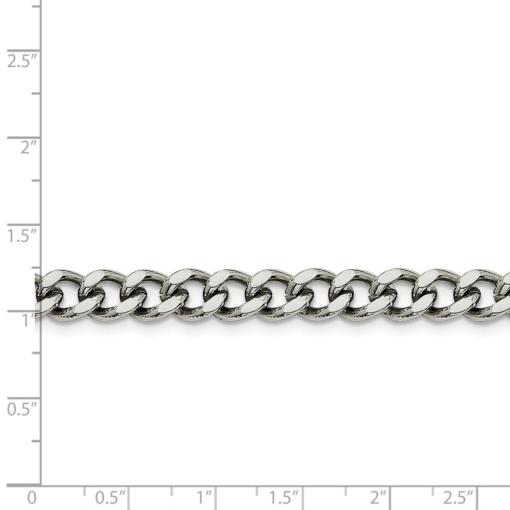 Alternate view of the Men's 7.5mm Stainless Steel Heavy Flat Curb Chain Bracelet, 8 Inch by The Black Bow Jewelry Co.