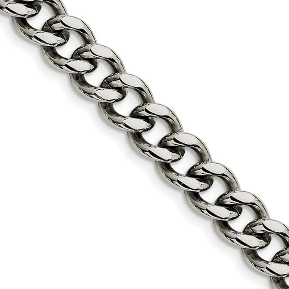 Men's 9.5mm Stainless Steel Heavy Flat Curb Chain Bracelet, 8 Inch, Item C9063-8 by The Black Bow Jewelry Co.