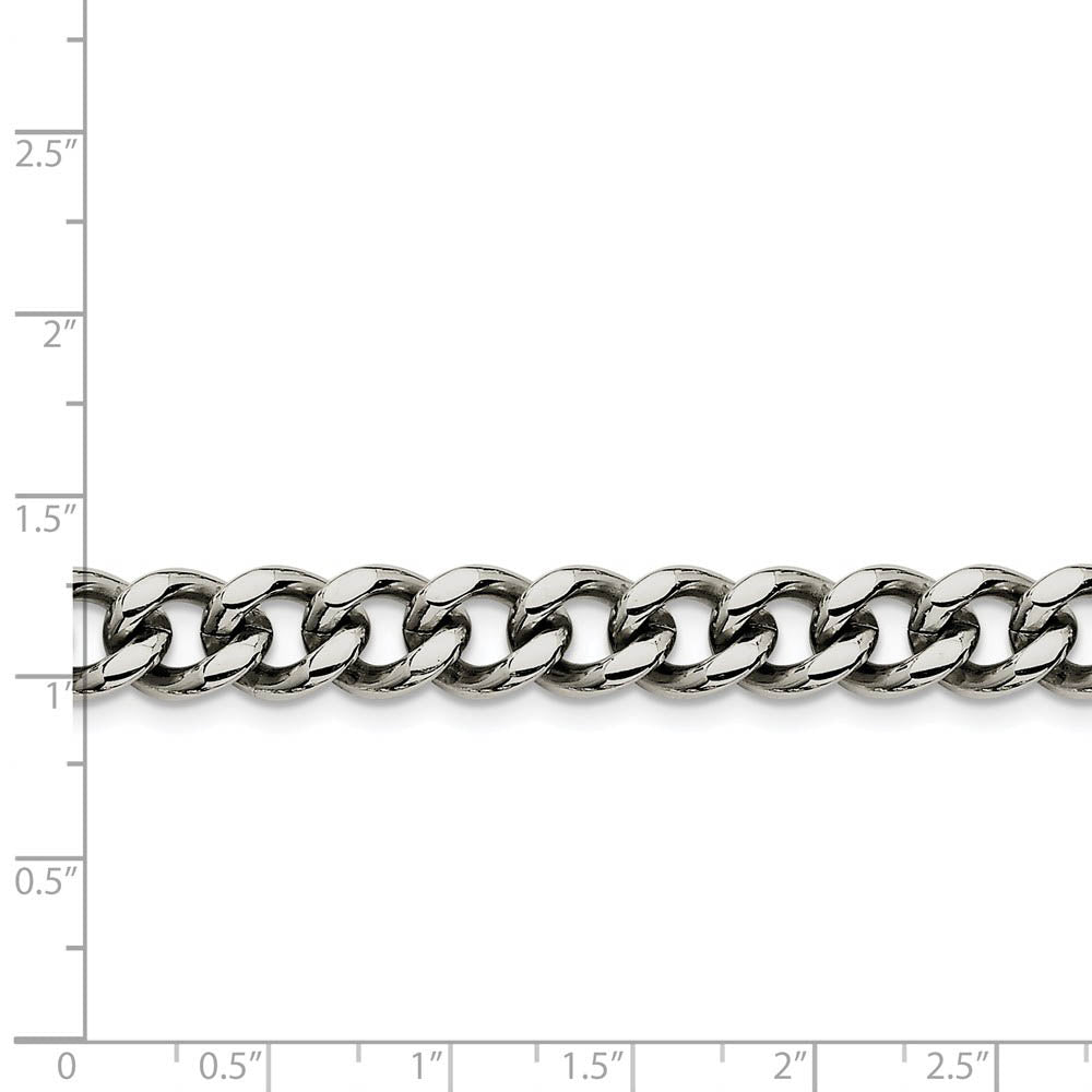 Alternate view of the Men's 9.5mm Stainless Steel Heavy Flat Curb Chain Bracelet, 8 Inch by The Black Bow Jewelry Co.
