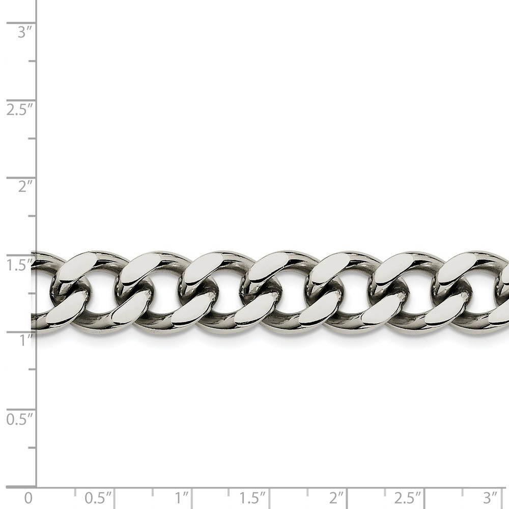 Alternate view of the Men's 13.75mm Stainless Steel Heavy Flat Curb Chain Necklace by The Black Bow Jewelry Co.