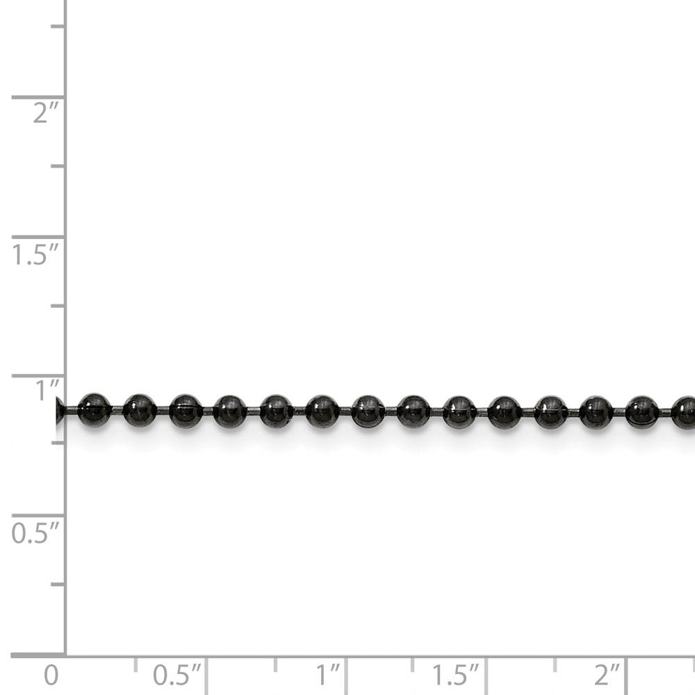 Alternate view of the 3mm Stainless Steel Black-Plated Beaded Chain Necklace by The Black Bow Jewelry Co.