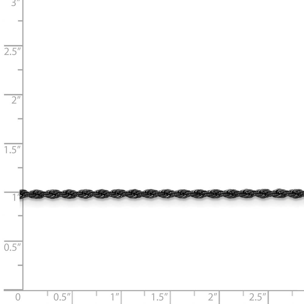 Alternate view of the 2.3mm Black-plated Stainless Steel Rope Chain Necklace by The Black Bow Jewelry Co.