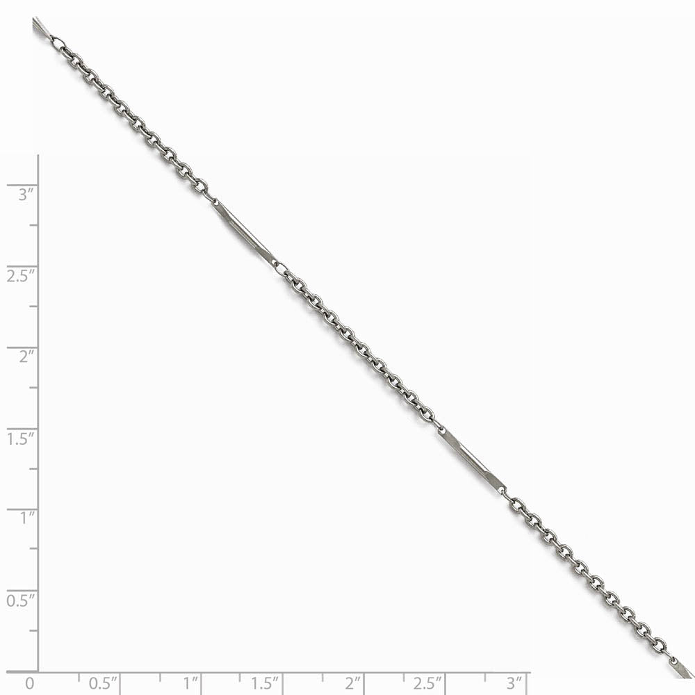 Alternate view of the 2.2mm Stainless Steel Polished Cable and Bar Link Chain Necklace by The Black Bow Jewelry Co.