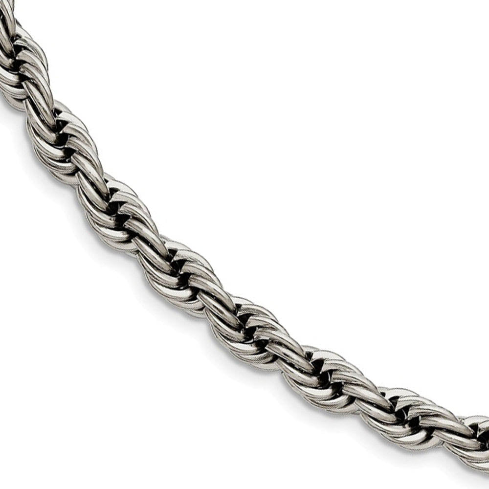 Men's 7mm Stainless Steel Polished Rope Chain Necklace Black Bow
