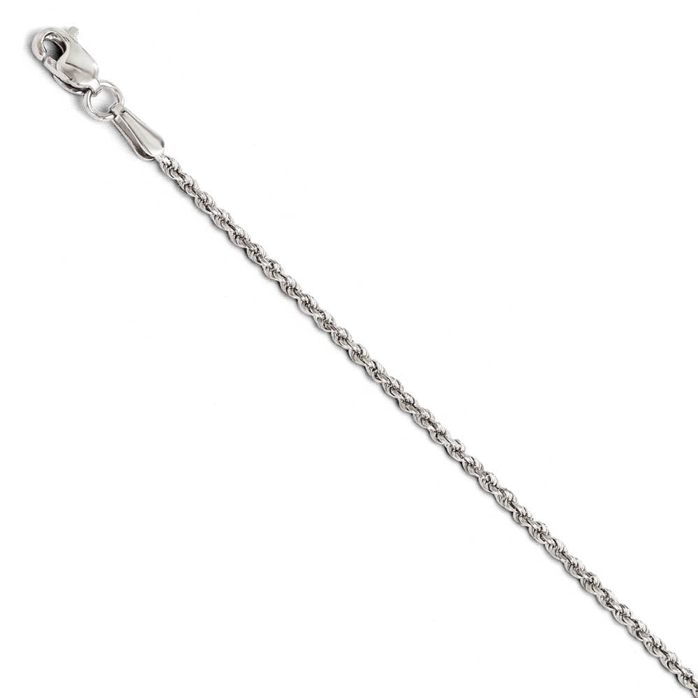 1.5mm 14k White Gold Solid Diamond Cut Rope Chain Bracelet & Anklet