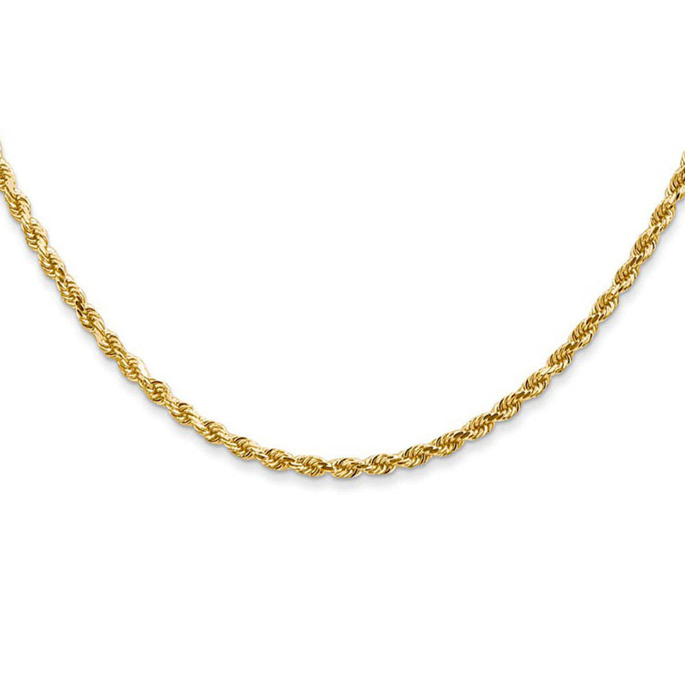 Alternate view of the 2mm 14k Yellow Gold Solid Diamond Cut Rope Chain Necklace by The Black Bow Jewelry Co.