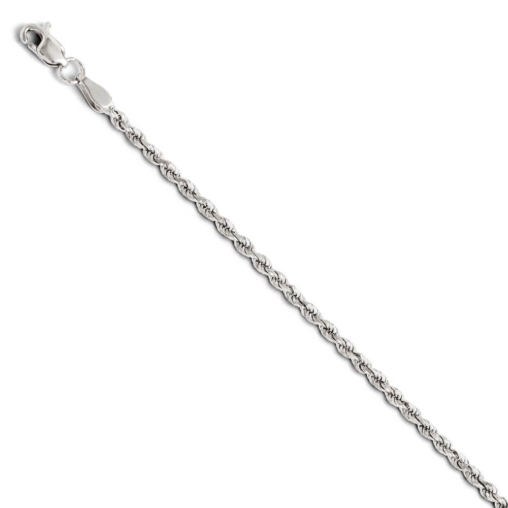 2mm 14k White Gold Solid Diamond Cut Rope Chain Bracelet &amp; Anklet