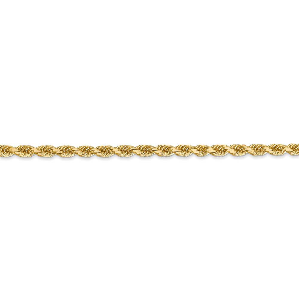 Alternate view of the 3mm 14k Yellow Gold Solid Diamond Cut Rope Chain Bracelet by The Black Bow Jewelry Co.