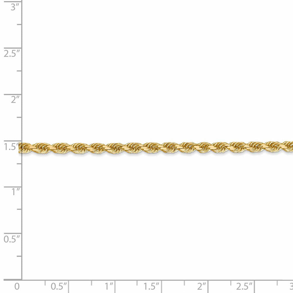 Alternate view of the 3mm 14k Yellow Gold Solid Diamond Cut Rope Chain Bracelet by The Black Bow Jewelry Co.