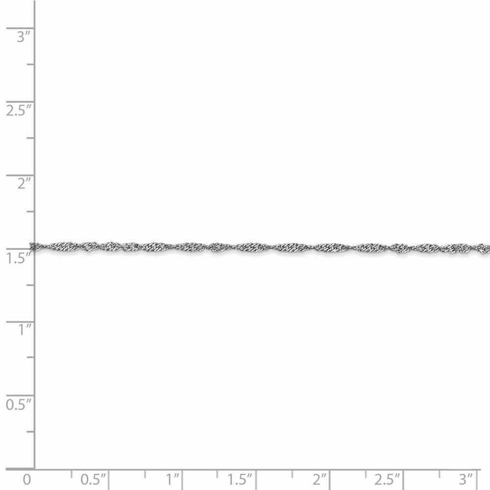 Alternate view of the 1.3mm 14k White Gold Diamond Cut Singapore Chain Necklace by The Black Bow Jewelry Co.