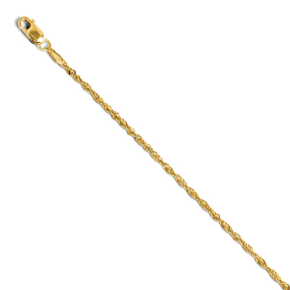1.6mm 14k Yellow Gold Diamond Cut Singapore Chain Bracelet & Anklet
