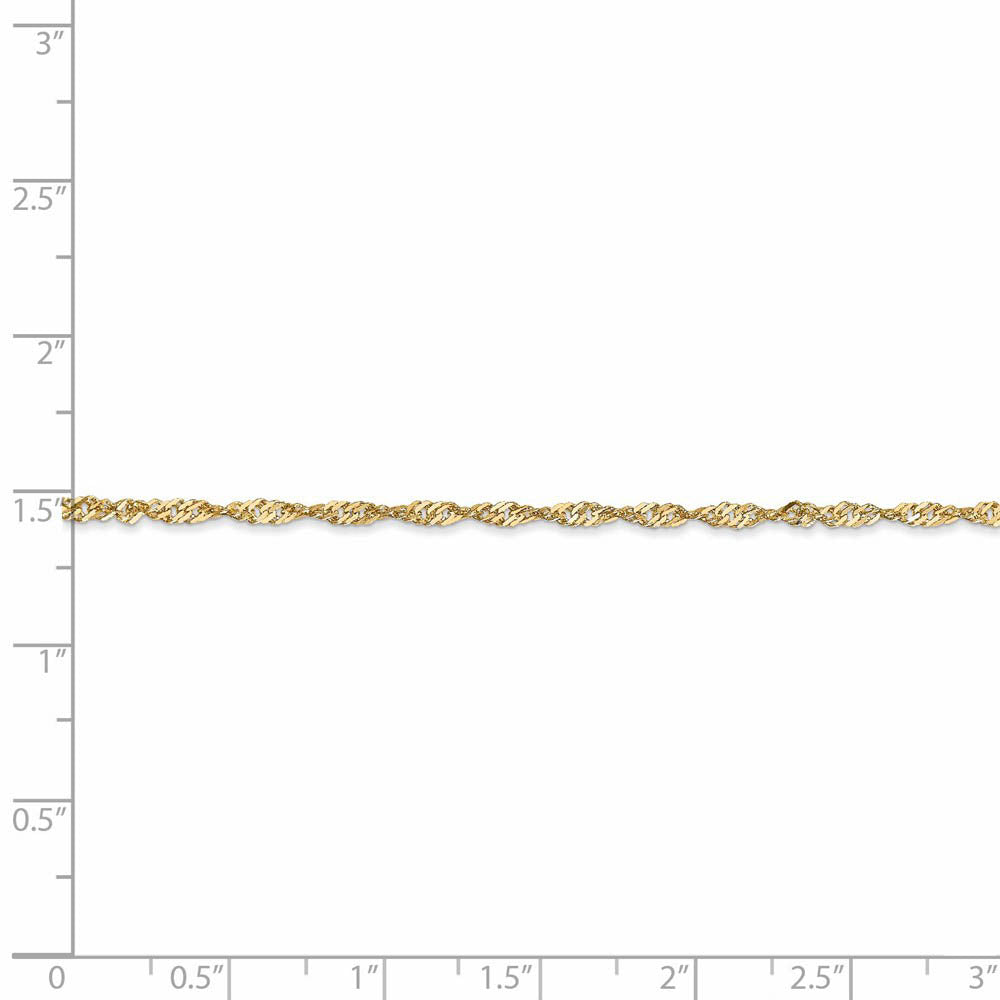 Alternate view of the 1.6mm 14k Yellow Gold Diamond Cut Singapore Chain Necklace by The Black Bow Jewelry Co.