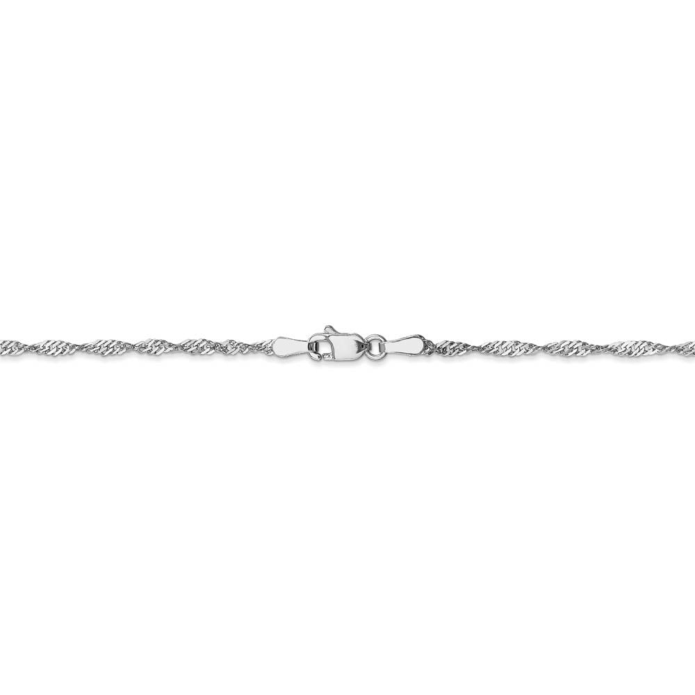 Alternate view of the 1.6mm 14k White Gold Diamond Cut Singapore Chain Bracelet & Anklet by The Black Bow Jewelry Co.