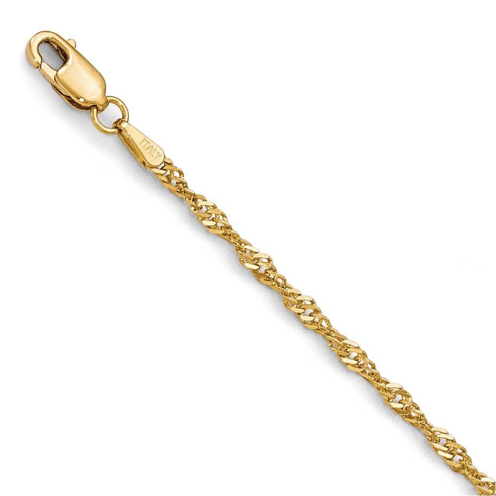 1.9mm 14k Yellow Gold Diamond Cut Singapore Chain Bracelet & Anklet