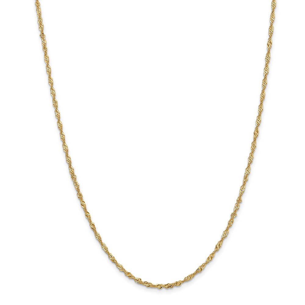 Alternate view of the 1.9mm 14k Yellow Gold Diamond Cut Singapore Chain Necklace by The Black Bow Jewelry Co.