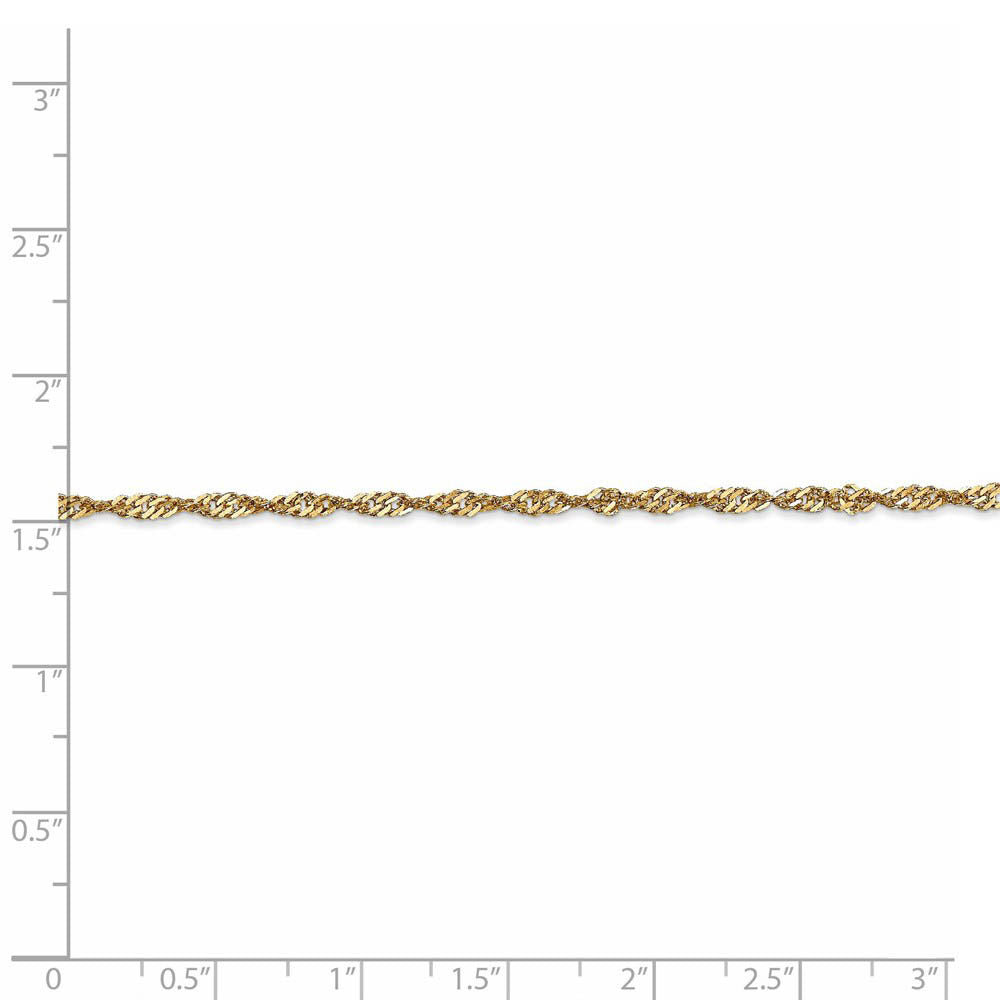 Alternate view of the 1.9mm 14k Yellow Gold Diamond Cut Singapore Chain Necklace by The Black Bow Jewelry Co.