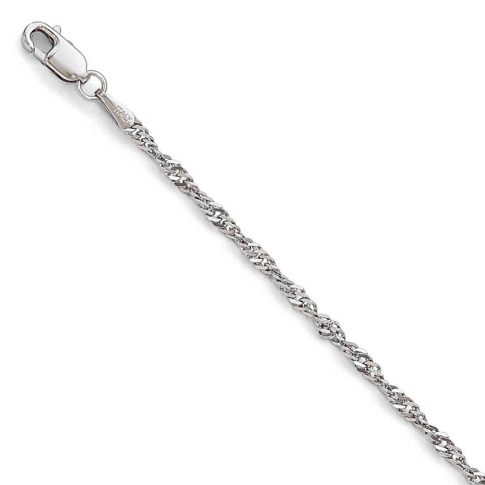 1.9mm 14k White Gold Diamond Cut Singapore Chain Bracelet & Anklet