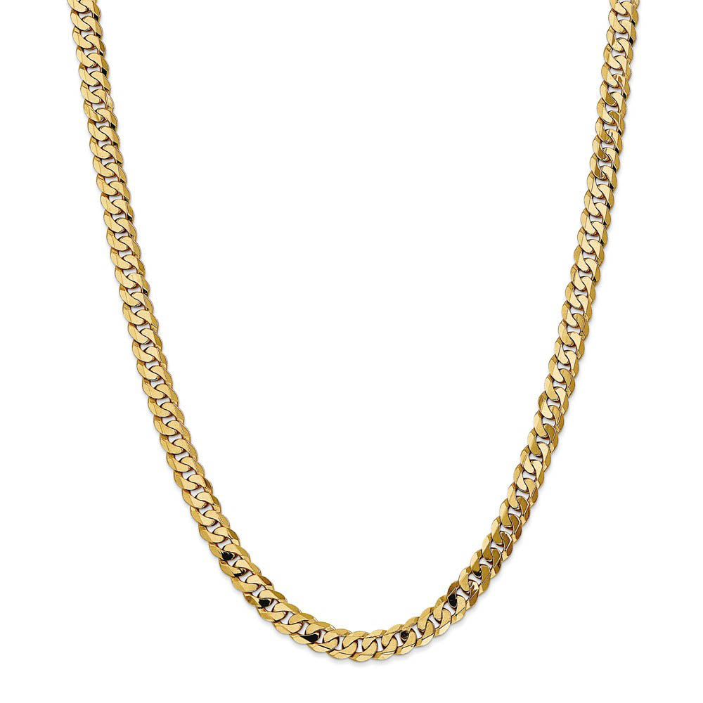 Men's 6.75mm 14k Yellow Gold Beveled Solid Curb Chain Necklace