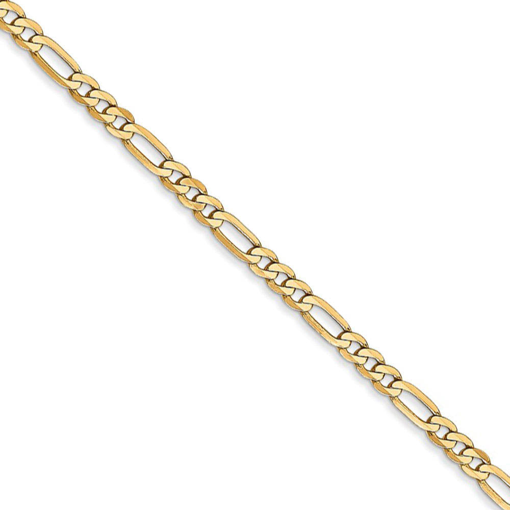2.75mm 14k Yellow Gold Solid Flat Figaro Chain Necklace