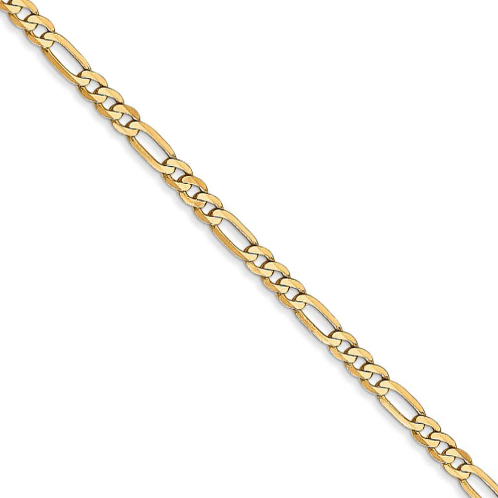 2.75mm 14k Yellow Gold Solid Flat Figaro Chain Necklace