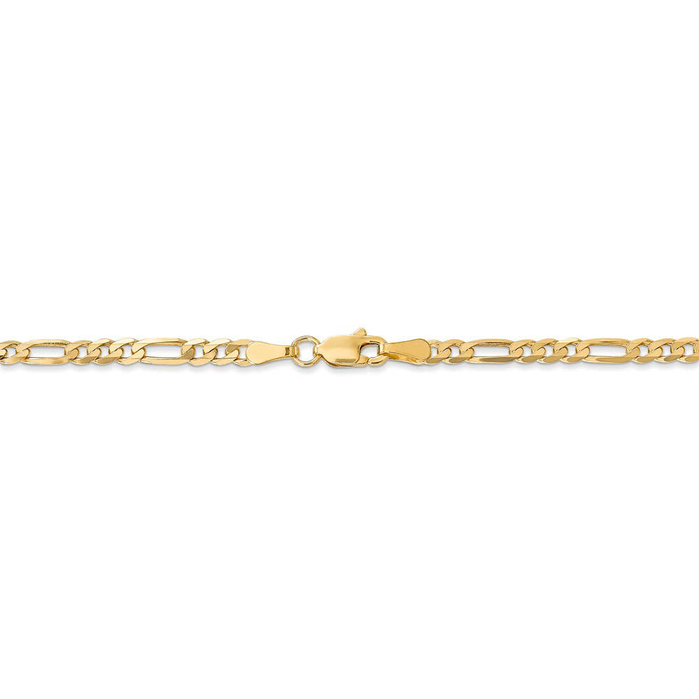 Alternate view of the 3.25mm 14k Yellow Gold Solid Flat Figaro Chain Bracelet by The Black Bow Jewelry Co.