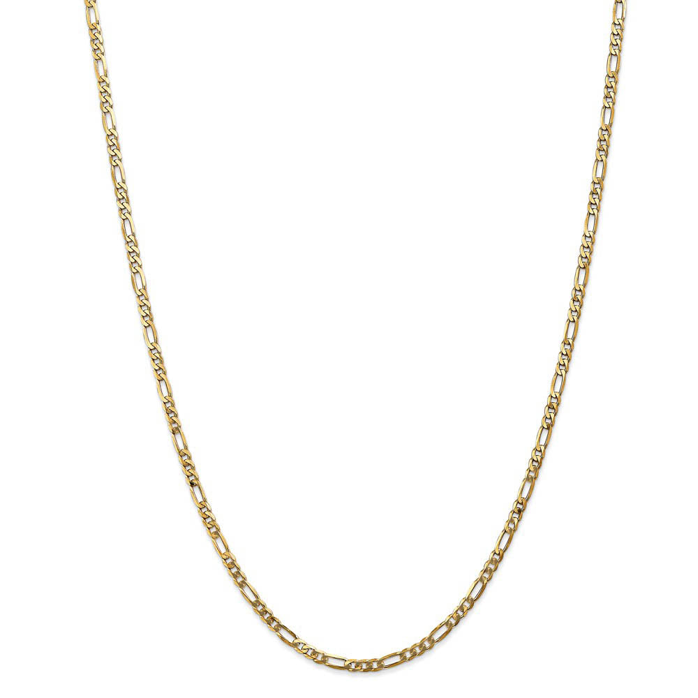 Alternate view of the 3.25mm 14k Yellow Gold Solid Flat Figaro Chain Necklace by The Black Bow Jewelry Co.