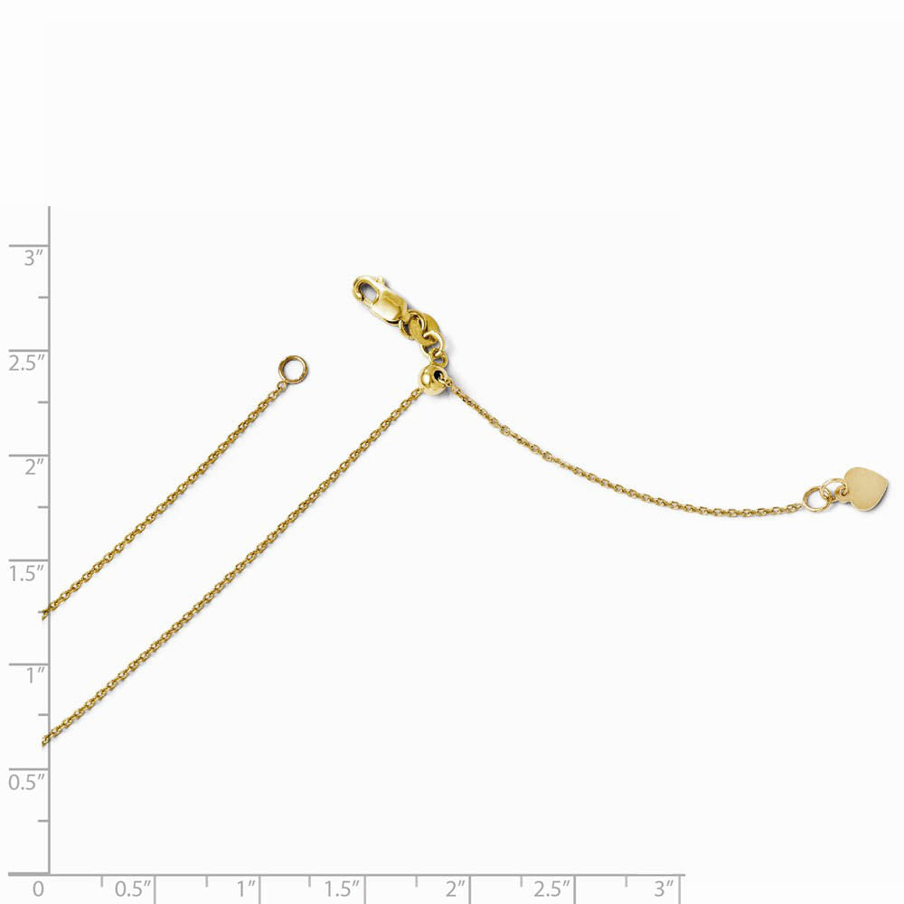 Alternate view of the 1mm 14k Yellow Gold Adjustable Solid D/C Cable Chain Necklace, 22 Inch by The Black Bow Jewelry Co.