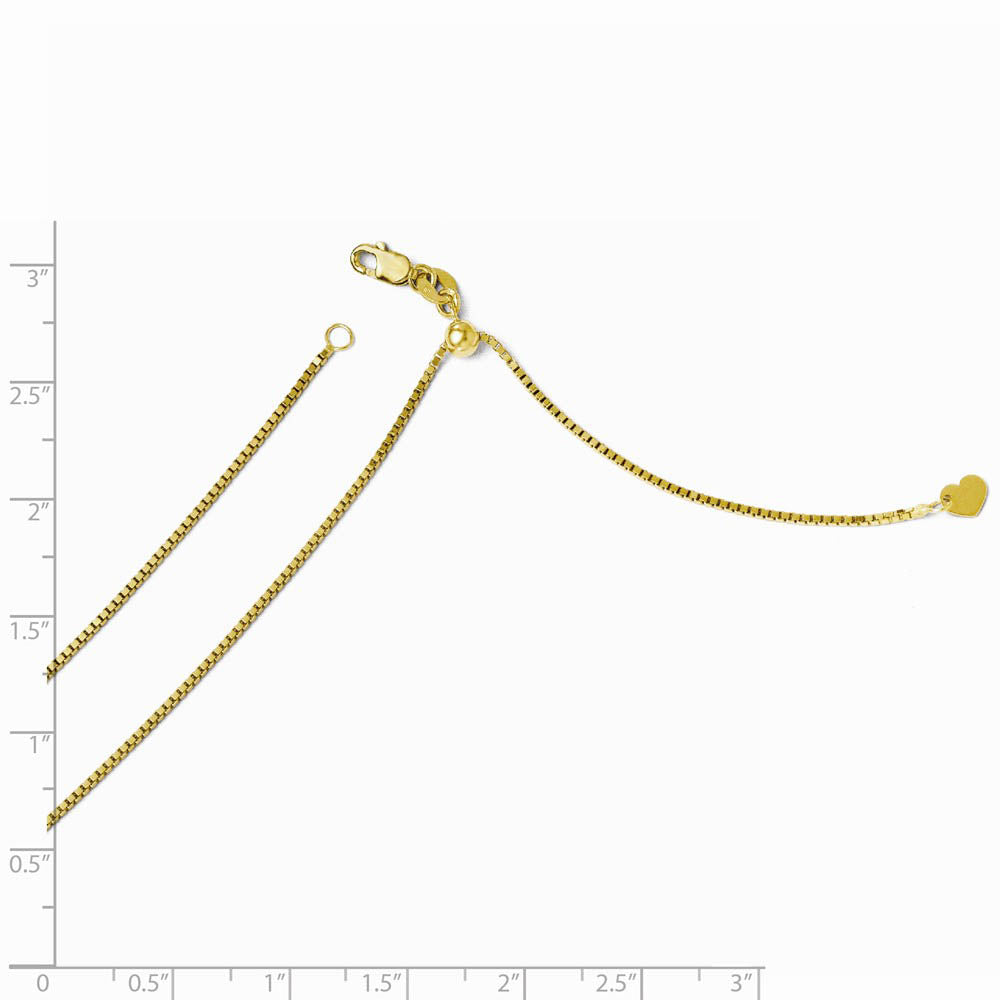 Alternate view of the 1mm 14k Yellow Gold Adjustable Box Chain Necklace by The Black Bow Jewelry Co.