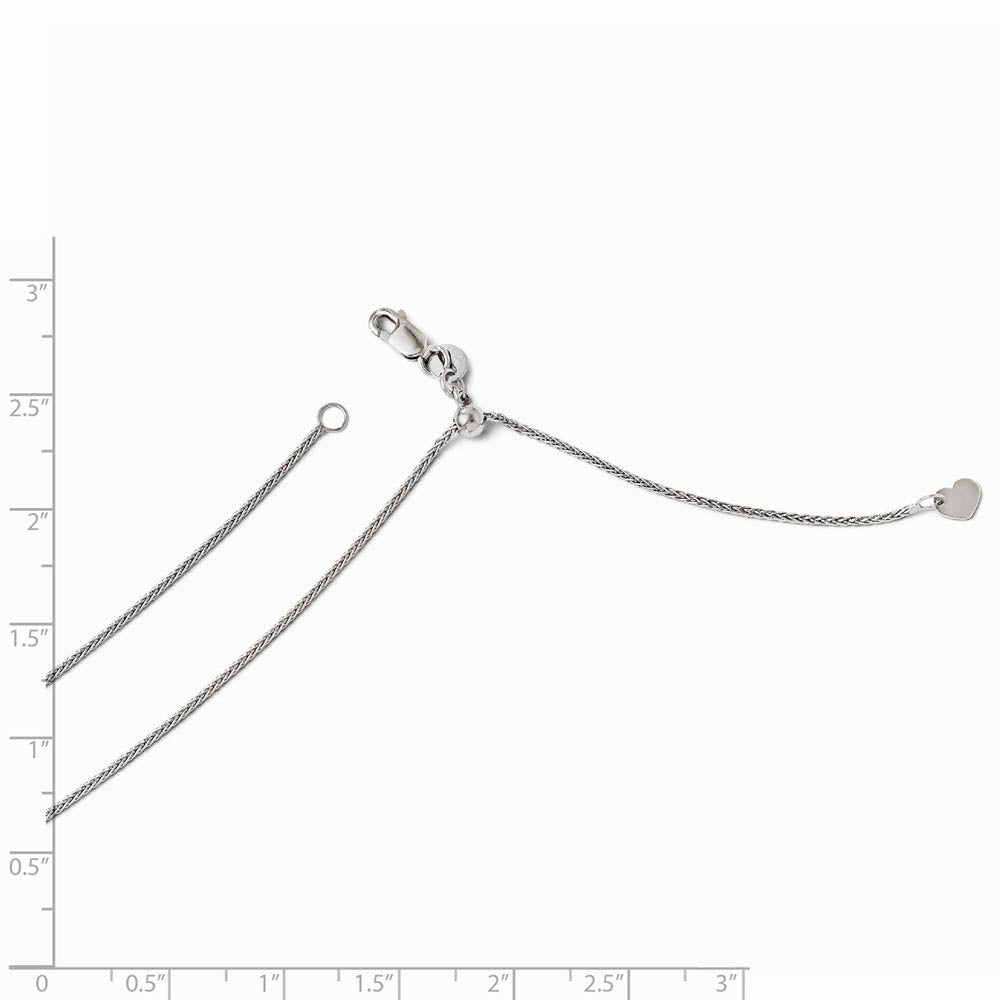 Alternate view of the 1mm 14k White Gold Adjustable Solid Wheat Chain Necklace by The Black Bow Jewelry Co.