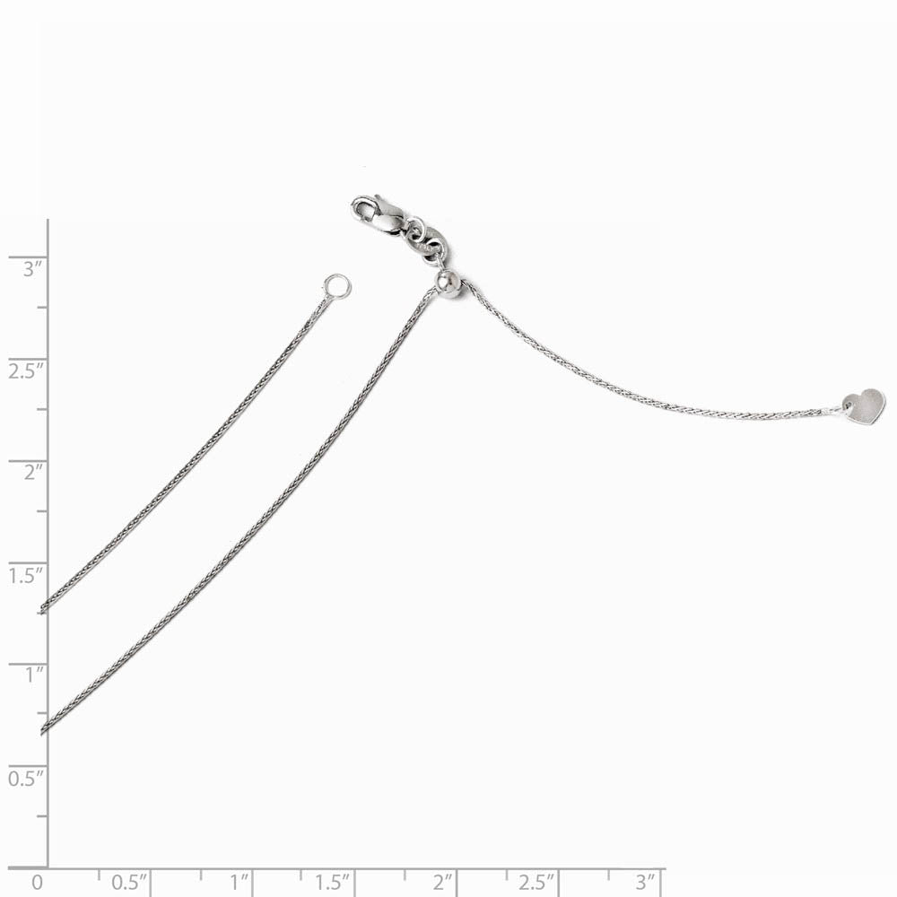 Alternate view of the 0.8mm 14k White Gold Adjustable Diamond Cut Wheat Chain Necklace by The Black Bow Jewelry Co.